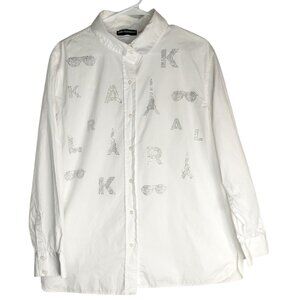 Karl Lagerfeld Paris Women's White Cotton Button-Up Shirt With Embellishments